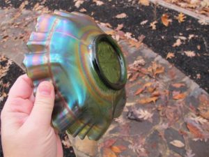 Antique Fenton Green Dragon & Lotus Carnival Glass 3n1 Bowl