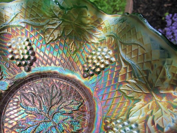 Antique Fenton Teal Concord Grape Carnival Glass Bowl