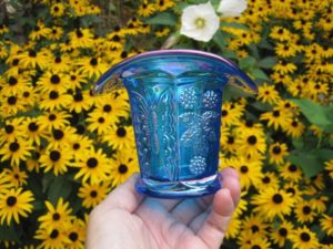 Fenton Celeste Blue Butterfly & Berry Carnival Glass Two Sides Up Hat