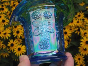 Fenton Celeste Blue Butterfly & Berry Carnival Glass Two Sides Up Hat