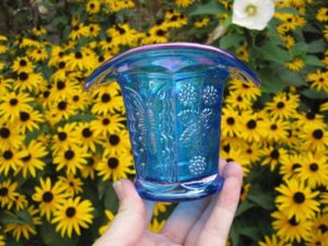 Fenton Celeste Blue Butterfly & Berry Carnival Glass Two Sides Up Hat