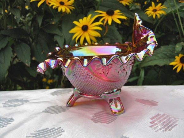 Fenton Red Fine Cut & Grapes Carnival Glass Jip Bowl