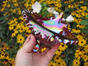 Fenton Red Fine Cut & Grapes Carnival Glass Jip Bowl
