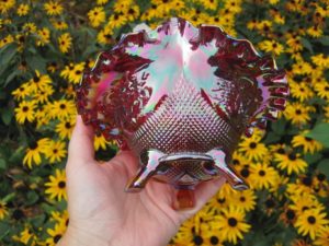 Fenton Red Fine Cut & Grapes Carnival Glass Jip Bowl
