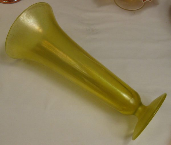 Antique US Glass/Tiffin Vaseline #151 Stretch Glass Flared Vase