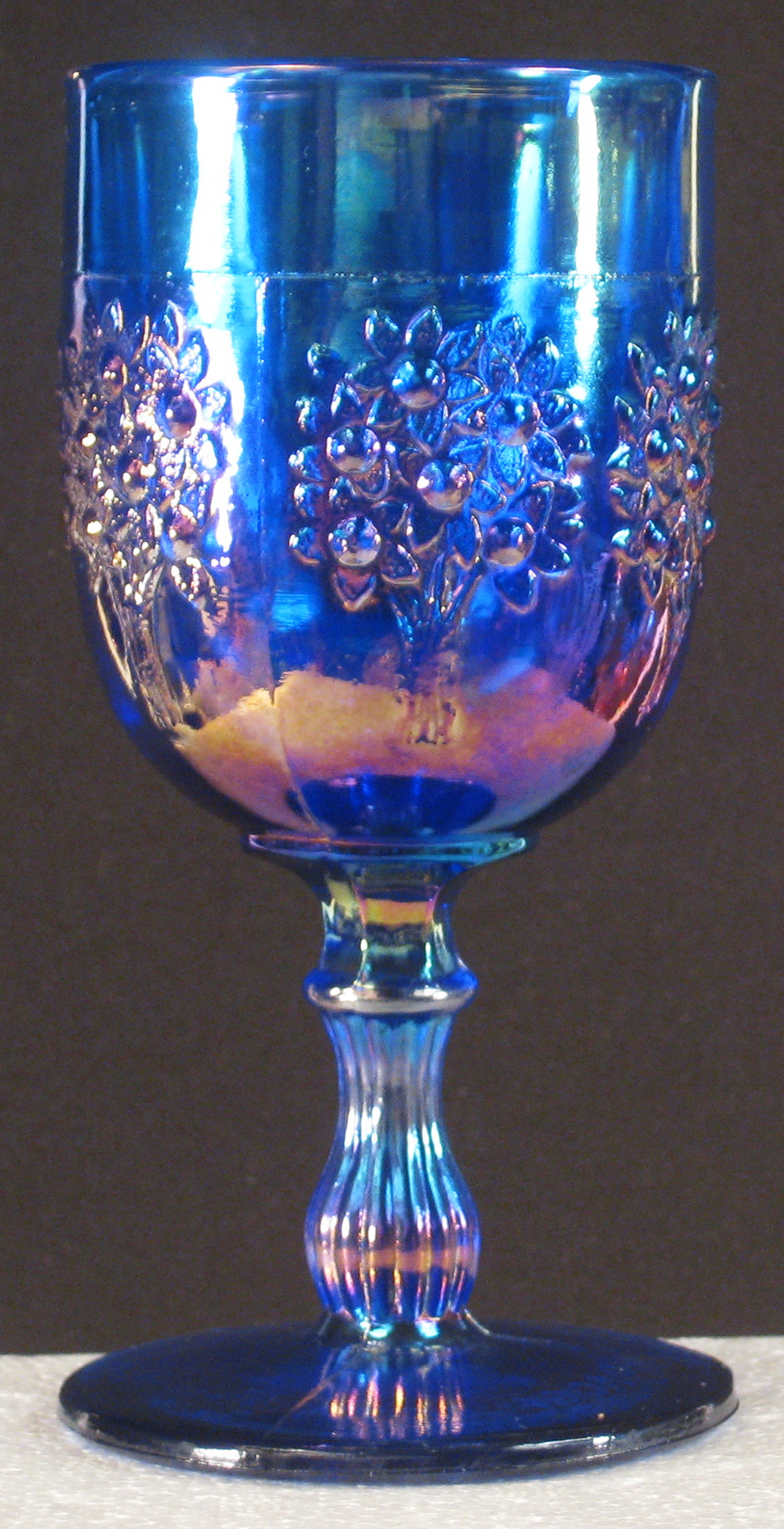 Large Paneled Peach Carnival Glass Goblet
