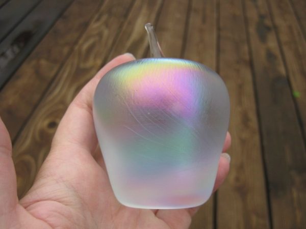 Levay Iridescent Art Glass Apple Paperweight