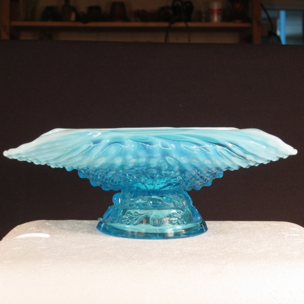 Antique Dugan Blue Opal Argonaut Shell Opalescent Glass Card Tray