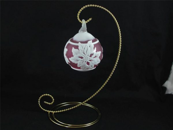 Chris Carpenter Kelsey Murphy Cranberry Poinsettia Cameo Glass Ball Ornament