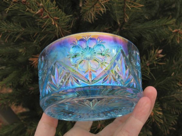 Imperial Lenox Ice Blue Mayflower Carnival Glass Jewelry Box