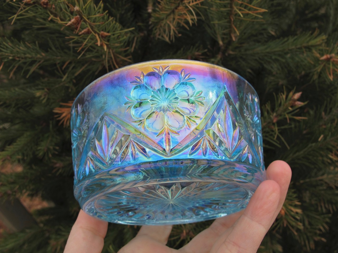 Imperial Lenox Ice Blue Mayflower Carnival Glass Jewelry Box Imperial Lenox Ice Blue Mayflower Carnival Glass Jewelry Box