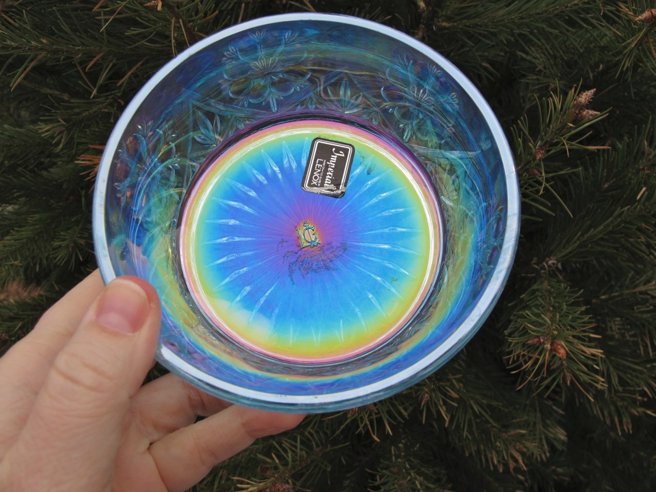 Imperial Lenox Ice Blue Mayflower Carnival Glass Jewelry Box Imperial Lenox Ice Blue Mayflower Carnival Glass Jewelry Box