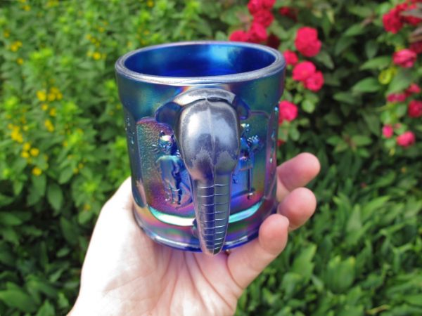 Imperial Electric Blue Storybook Nursery Rhyme Carnival Glass Mug