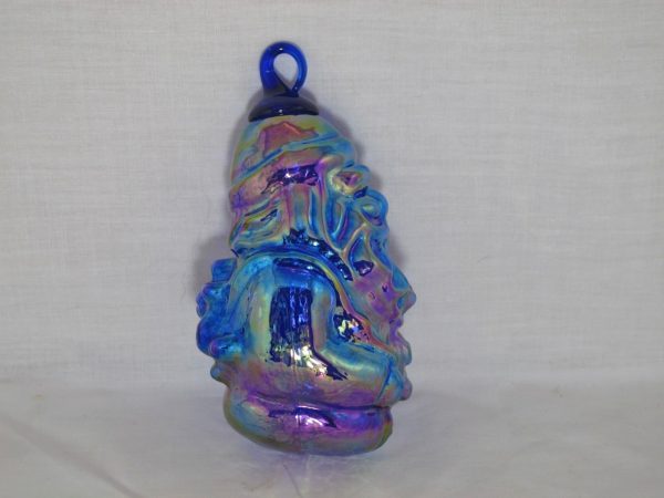 Iridescent Art Carnival Glass Santa Ornament