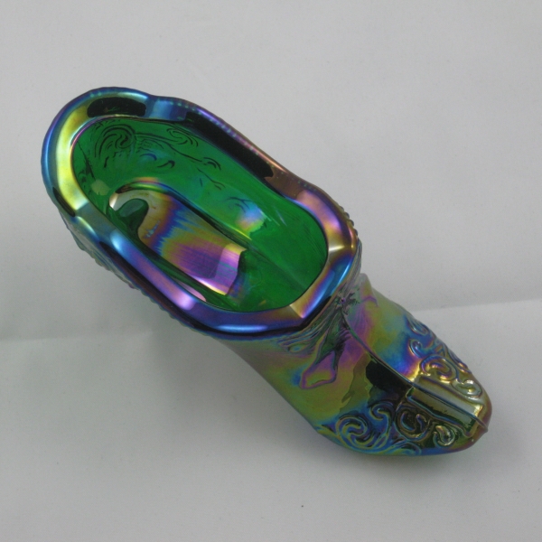 Mosser Hunter Green Bow Slipper Carnival Glass Shoe