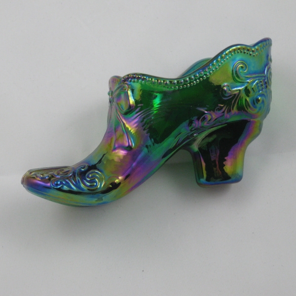 Mosser Hunter Green Bow Slipper Carnival Glass Shoe