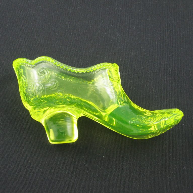 Mosser Vaseline Bow Slipper Vaseline Glass Shoe Carnival Glass