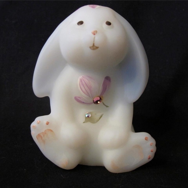 Fenton HandPainted White Glass Bunny Rabbit with Jewels