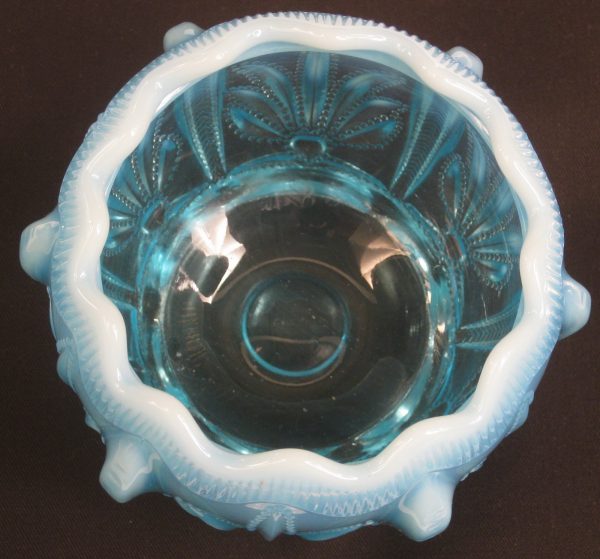 Fenton for Levay Blue Opal Cactus Opalescent Glass Rose Bowl