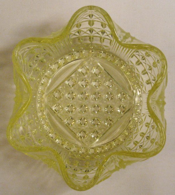 Antique Bryce Bros/US Glass Vaseline Cathedral EAPG Small Bowl