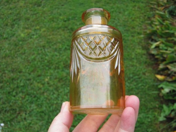 Antique Rindskopf Marigold Lattice & Prisms Carnival Glass Perfume Bottle