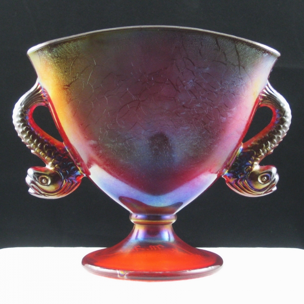 Fenton Ruby Red Double Dolphins Stretch Glass Fan Vase