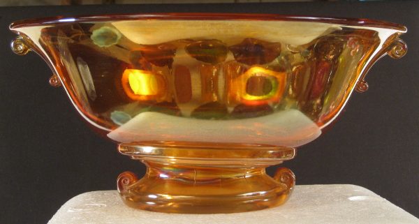 Antique Imperial Marigold Double Scroll Carnival Glass Console Set