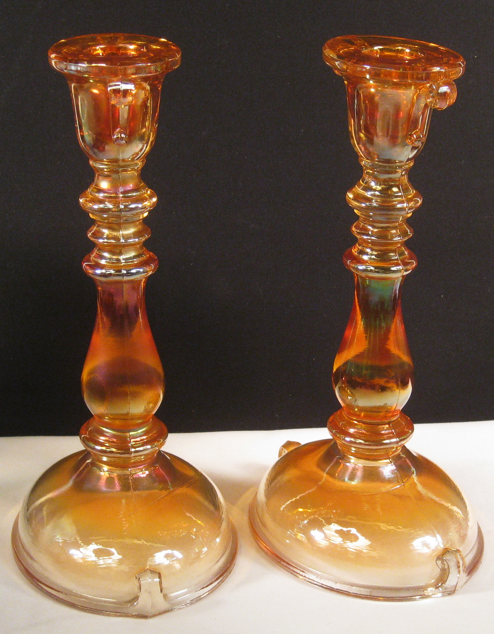 Antique Imperial Marigold Double Scroll Carnival Glass Console Set ...