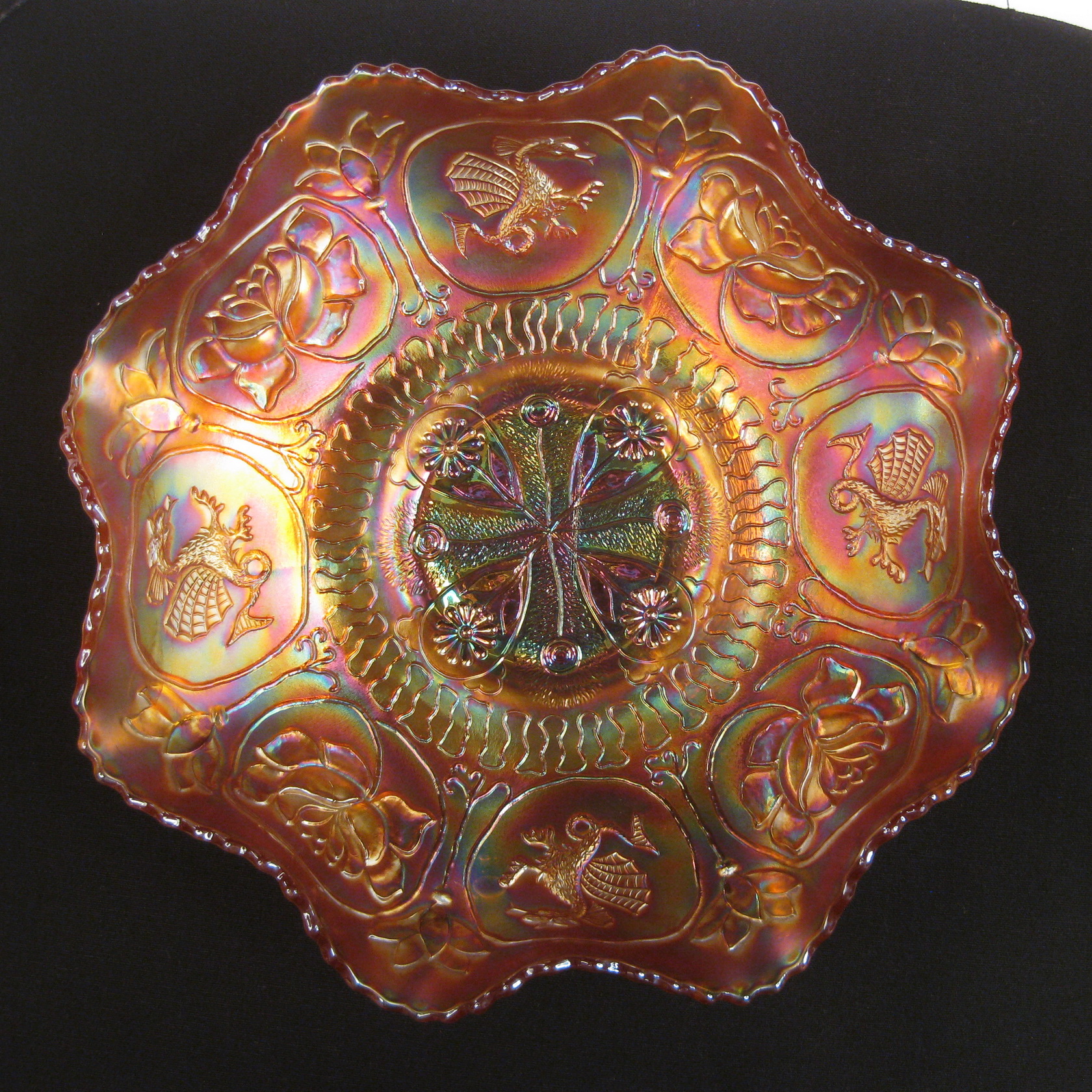 Antique Fenton Marigold Dragon amp Lotus Carnival Glass Bowl Carnival Glass