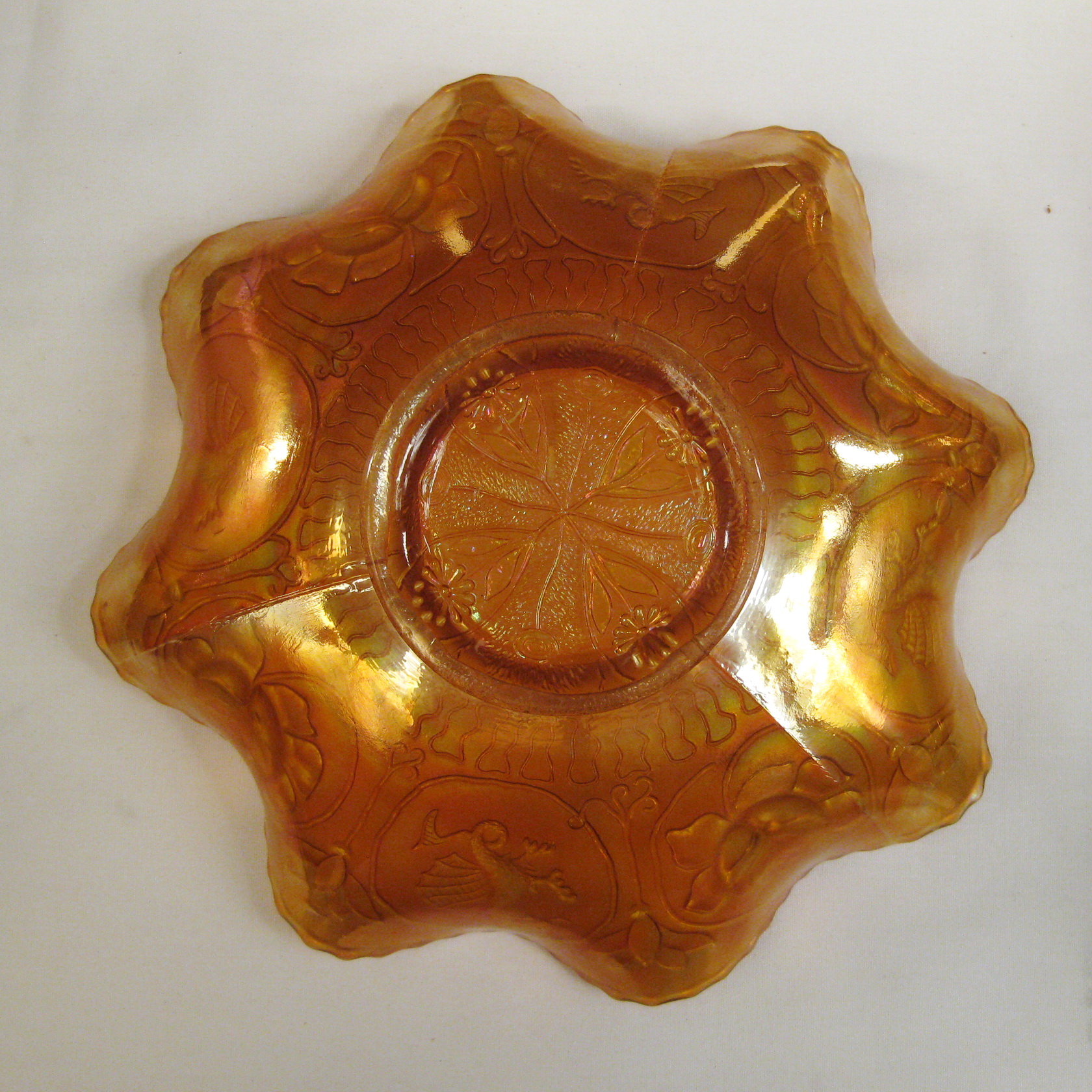 Antique Fenton Marigold Dragon & Lotus Carnival Glass Bowl Antique Fenton Marigold Dragon & Lotus Carnival Glass Bowl