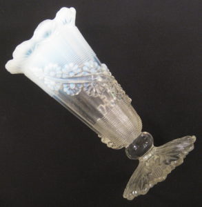 Antique Northwood White Opal Fluted Scroll with Vine Opalescent Glass Vase