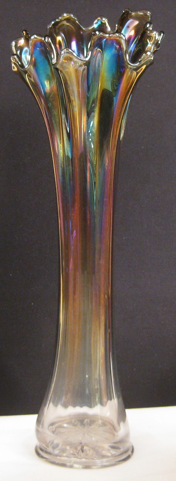 Antique Imperial Smoke Freefold Carnival Glass Swung Vase