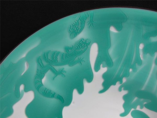 Kelsey Murphy Sea Green, Blue and White Gekko Art Cameo Glass Bowl