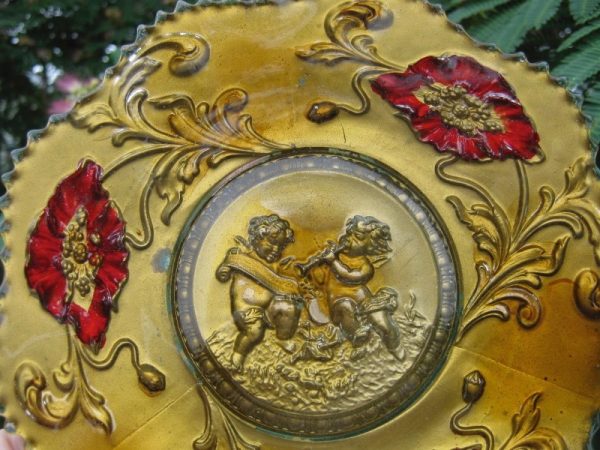 Antique Northwood Goofus Cherubs Angels Cupids EAPG Glass Handgrip Plate