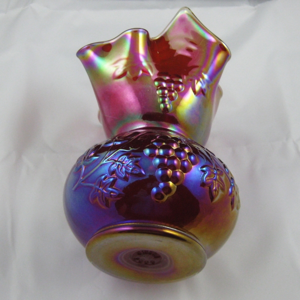 Gibson Red Grape Carnival Glass Tri-Flame Vase