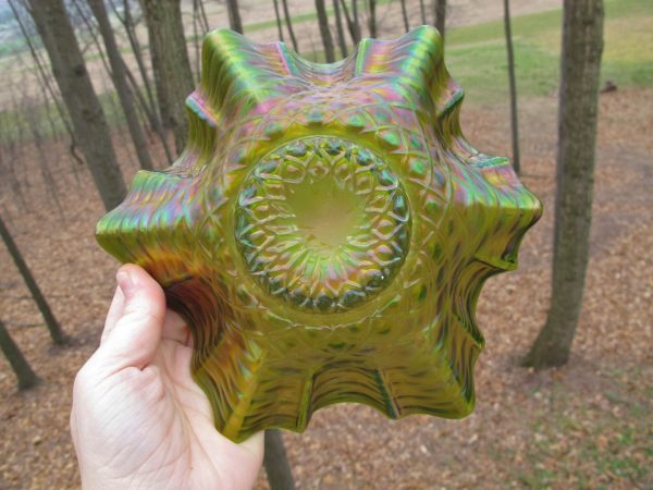Antique Kralik/Loetz? Green Iridescent Art Glass Bowl
