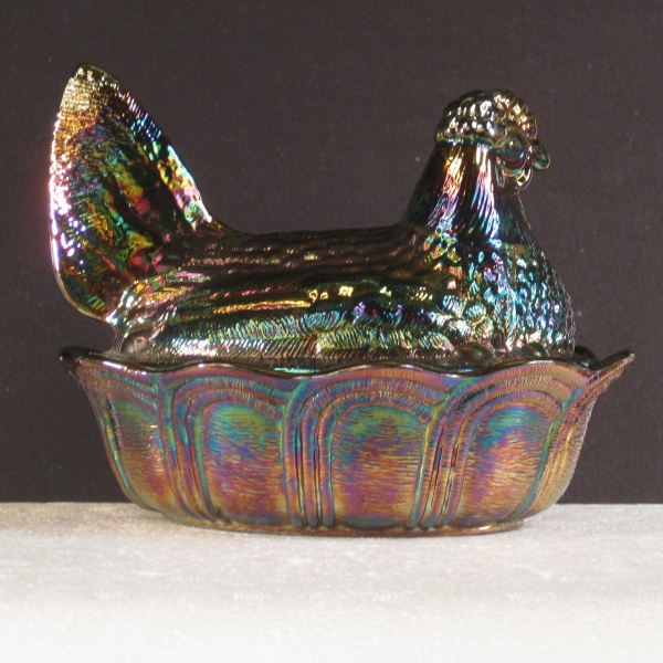 Fenton Amethyst Hen on Nest Carnival Glass Covered Dish Carnival Glass