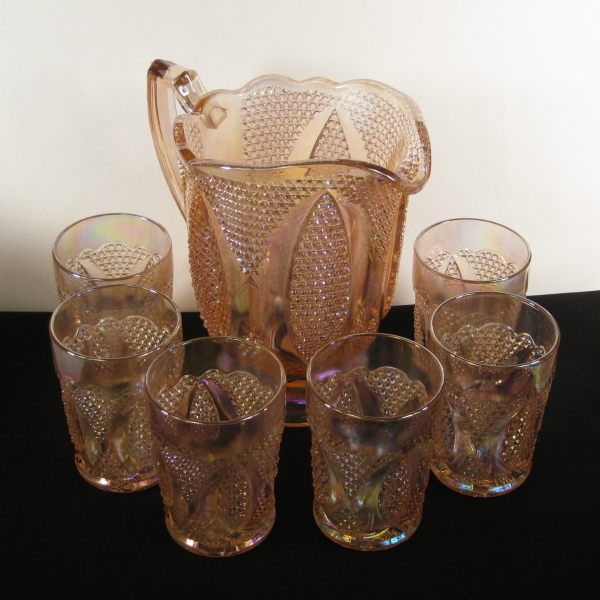 Westmoreland for Levay Pink High Hob Carnival Glass Water Set
