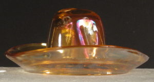 Antique Unknown maker Marigold "LBJ" Cowboy Hat Carnival Glass Ashtray