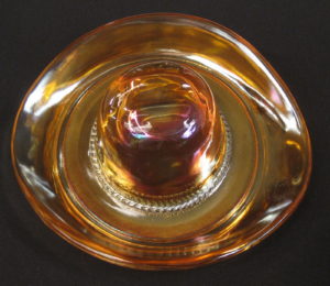 Antique Unknown maker Marigold "LBJ" Cowboy Hat Carnival Glass Ashtray