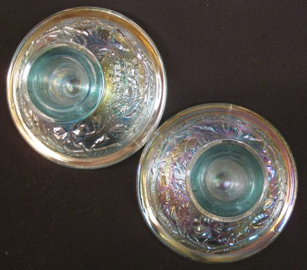 Imperial Ice Blue Lustre Rose Carnival Glass Candleholders Pair
