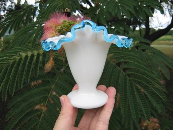 Fenton Aqua Crest Milk Art Glass Vase