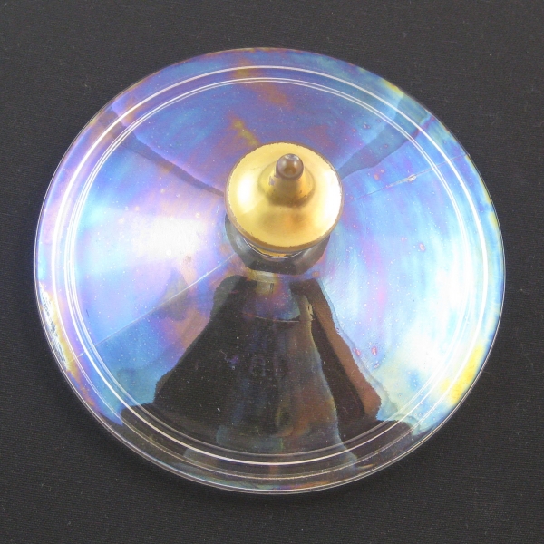 Antique Lancaster Crystal Optic Ray Carnival Glass Puff or Candy Box
