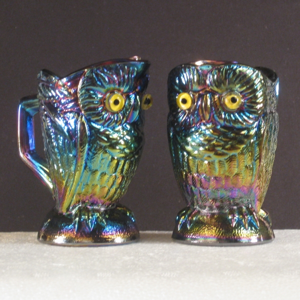 Summit Amethyst Owl Carnival Glass Cream & Sugar Set