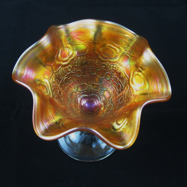 Antique Fenton Marigold Captive Rose Carnival Glass Compote