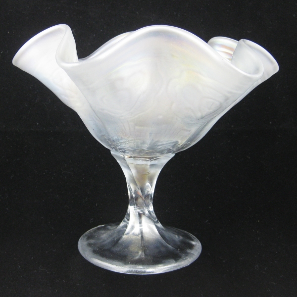 Antique Fenton Ice White Persian Medallion Carnival Glass Small Compote