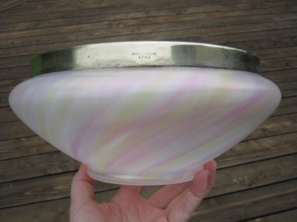 Antique Harrach Rainbow Sterling Silver Art Glass Bowl