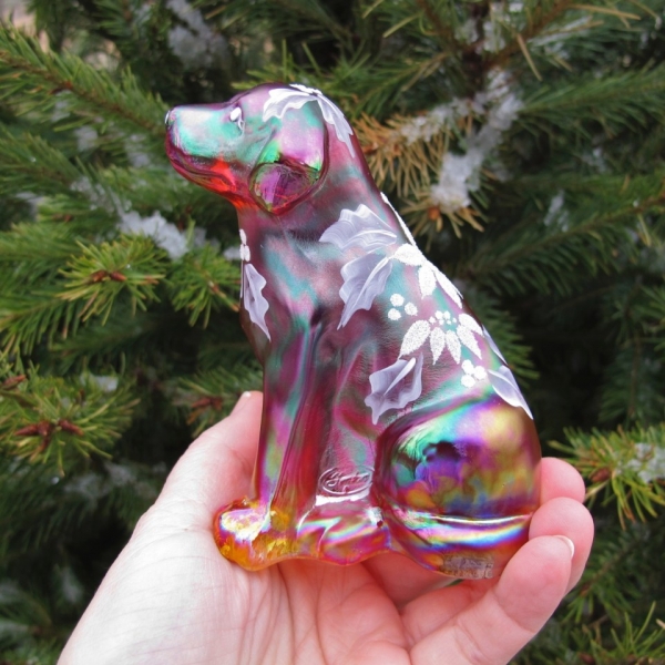 Fenton Red Labrador Retriever Dog Carnival Glass Paperweight