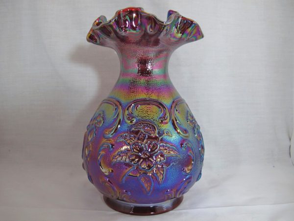 Fenton Red Rambler Rose Carnival Glass Vase
