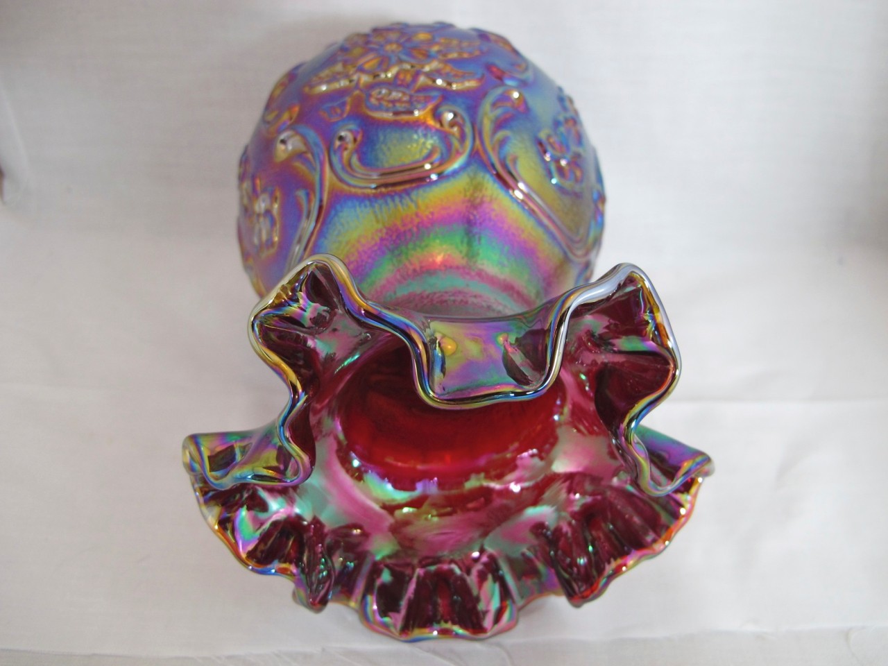 Fenton Red Rambler Rose Carnival Glass Vase Carnival Glass